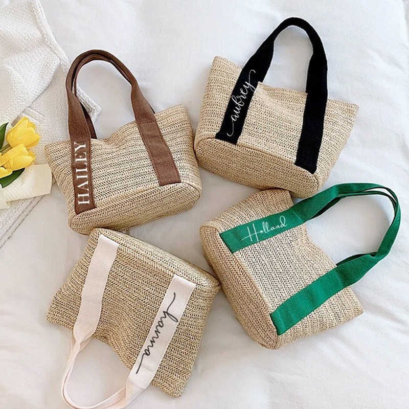 Personalized Straw Woven Beach Bag